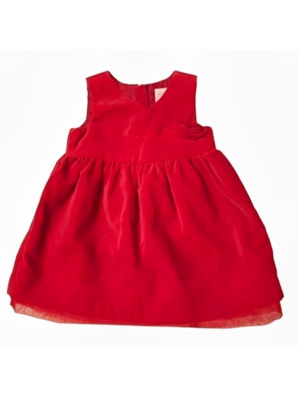 Old Navy Infant Girls 12-18 Mo Dress Red Velvet Tulle Rose Accent Christmas
